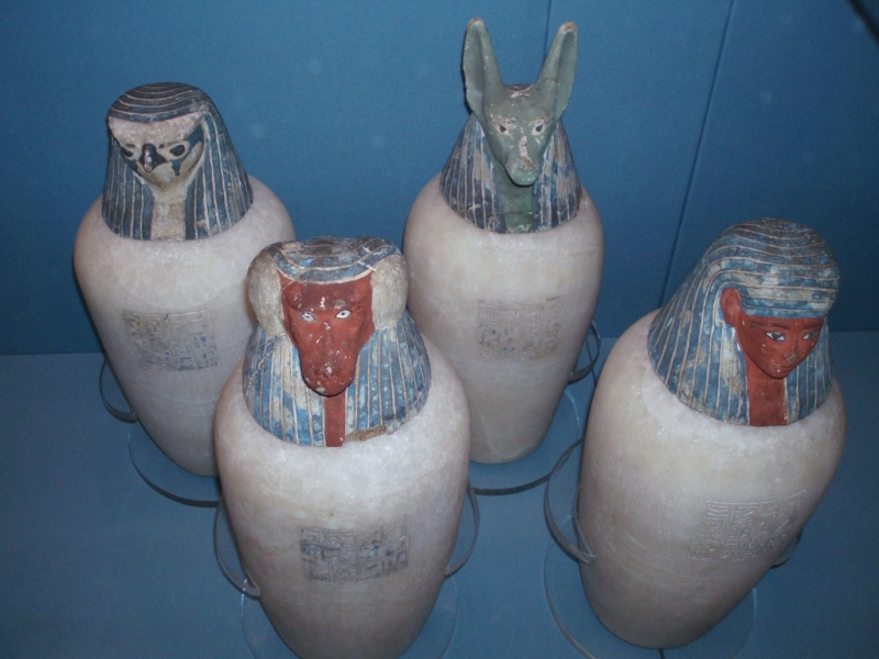 Set Of 4 Egyptian Ancient Canopic Jars Organs Storage Statues Pharaoh Collection 