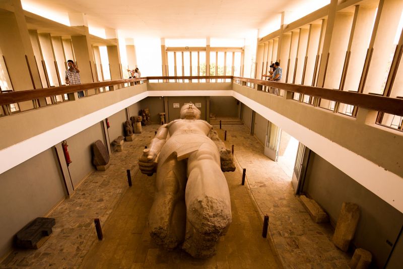 Colossal reclining limestone statue of Ramesses II at Memphis Open-Air Museum in Mit Rahina