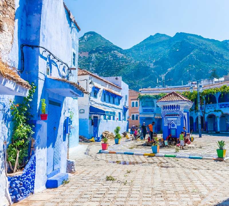 Praça principal de Chefchaouen, Marrocos Praça principal de Chefchaouen, Marrocos