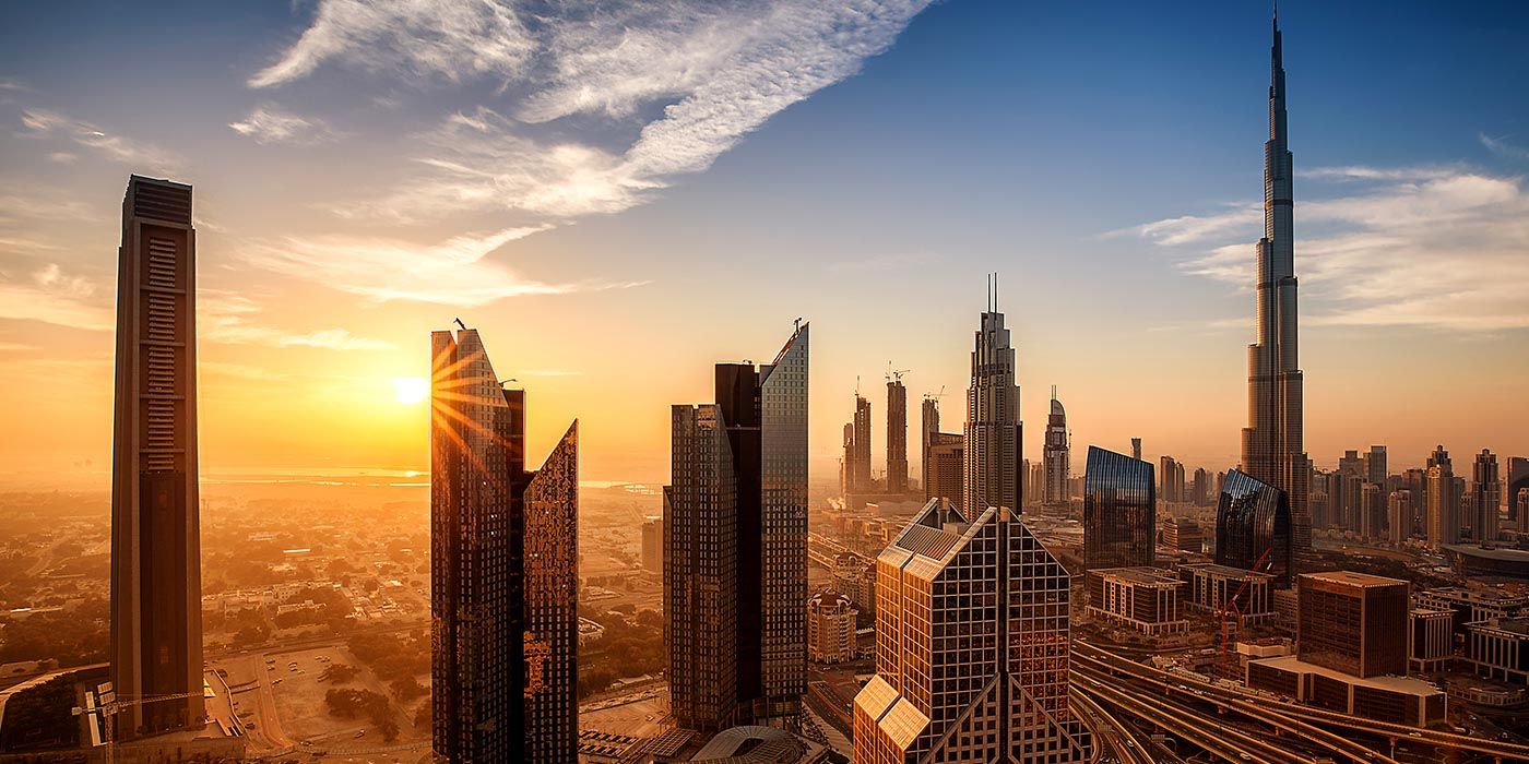 pôr do sol em Dubai